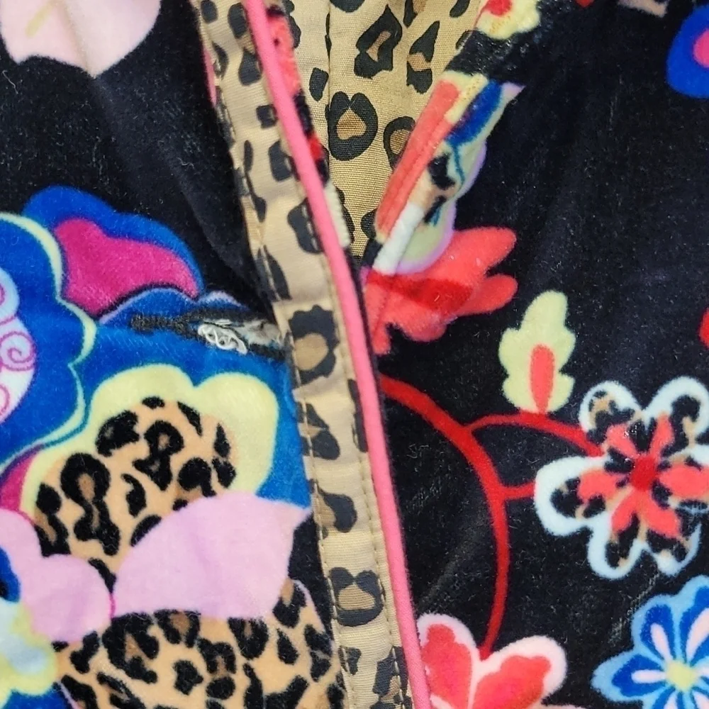 Children' Place Black Multicolored Floral Velvet Peacoat Leopard Details S 5/6